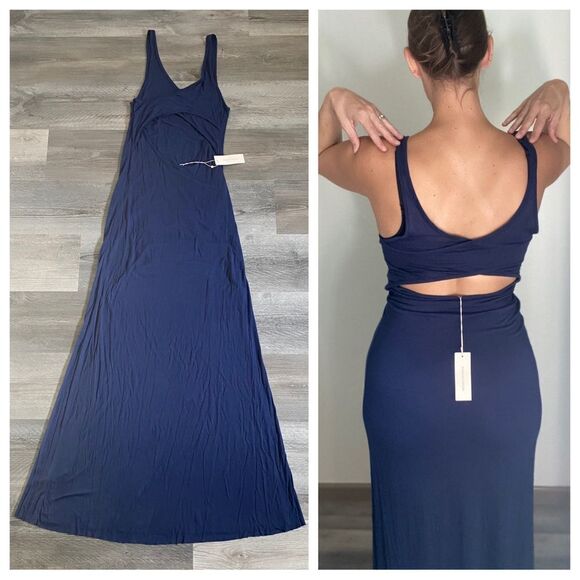 Rebecca Taylor Maxi Dress Soft Cutout Navy NEW Small Micromodal Soft - Picture 7 of 11